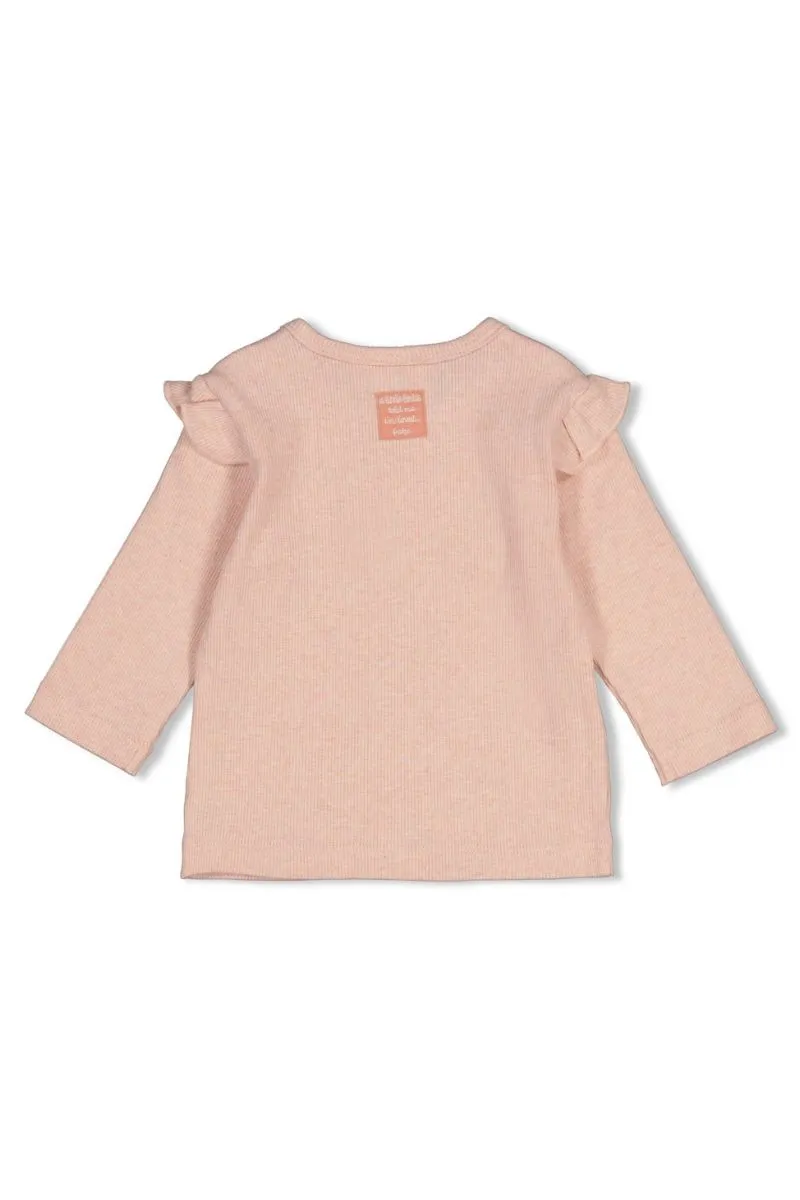 Feetje Longsleeve Rib Fall In Love Roze Melange, geribbelde babylongsleeve met lange mouwen en tekst Fall In Love
